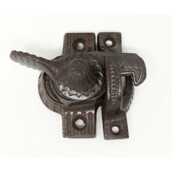 Window Hardware - Antique Victorian Black Iron Ornate Window Lock