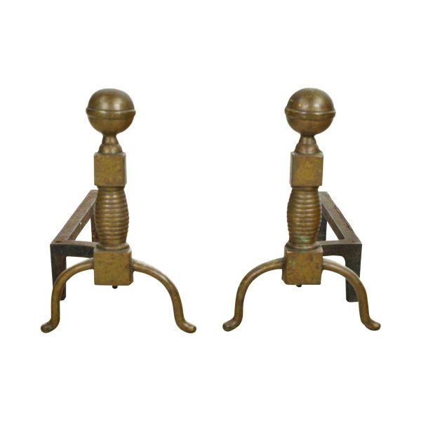 Andirons - Pair of Early 1800s Solid Brass Andirons