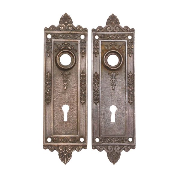 Back Plates - Pair of Antique Victorian 6.75 in. Bronze Keyhole Door Back Plates