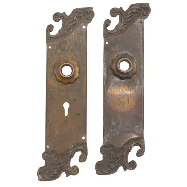 Back Plates - Pair of Art Nouveau 10.25 in. Reading Bronze Door Back Plates