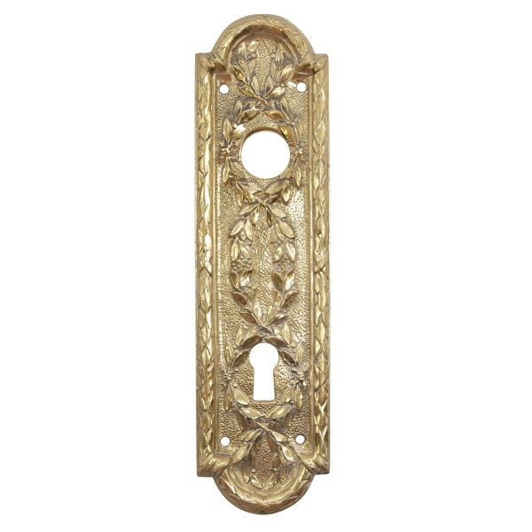 Back Plates - Vintage 6.875 in. Gilded Brass French Passage Door Back Plate
