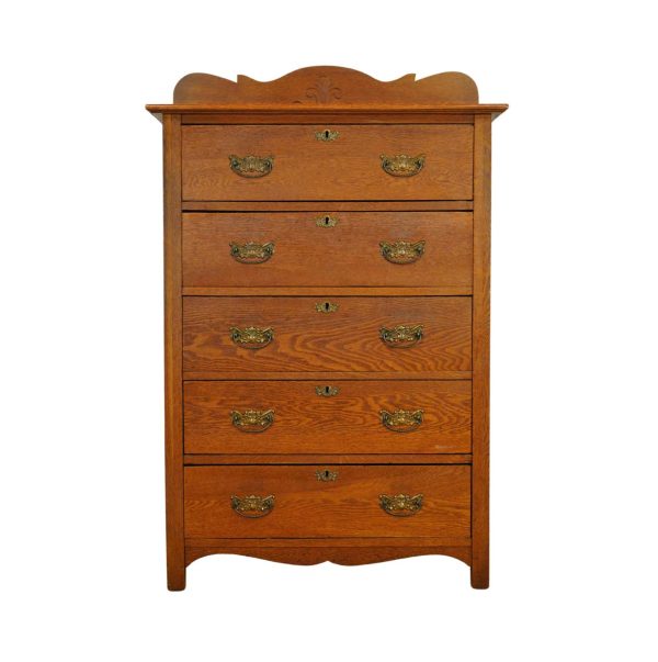 Bedroom - Vintage 5 Dovetailed Drawer Oak Highboy Dresser