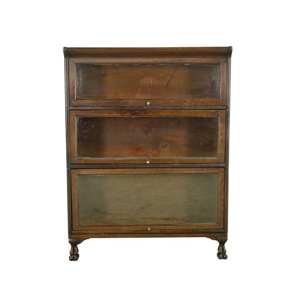 Bookcases - Antique Wood 3 Section Barrister Bookcase with Claw Feet