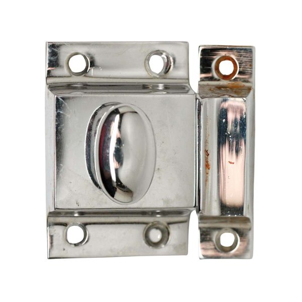 Cabinet & Furniture Latches - 1930s Chrome Plated Brass Cabinet Latch with Oval Knob