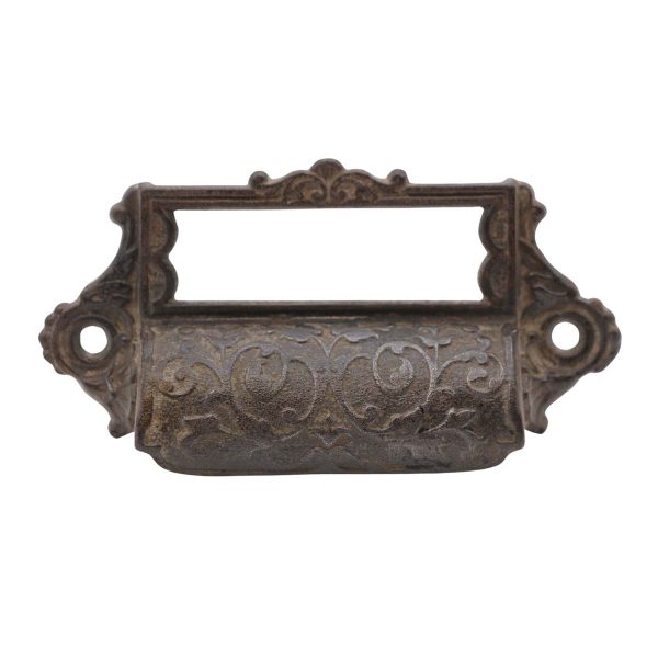 Cabinet & Furniture Pulls - Antique Victorian 4.375 in. Cast Iron Bin Pull with Label Slot