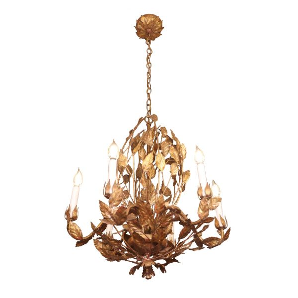 Chandeliers - Gilded Tole Leaves 6 Light Chandelier