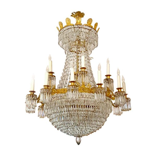 Chandeliers - Large Gilded Crystal 18 Light French Empire Chandelier