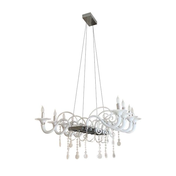 Chandeliers - Mood Taif White Blown Glass & Crystal Chandelier By Franco Raggi