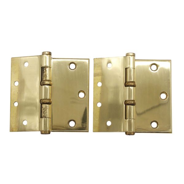 Door Hinges - Pair of 4.75 x 4.75 Polished Brass Offset Door Hinges