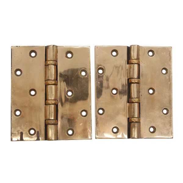 Door Hinges - Pair of 5.875 x 4.875 Polished Brass Ball Bearing Butt Door Hinges