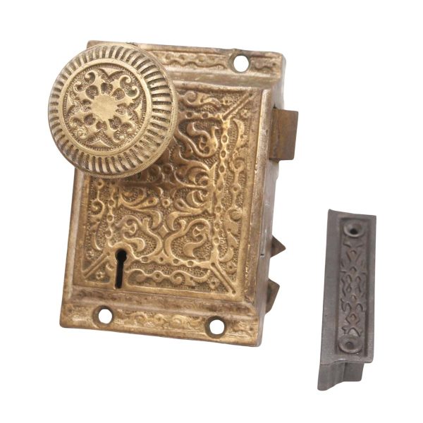 Door Knob Sets - Antique Victorian Bronze Rim Door Lock Set