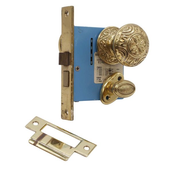 Door Knob Sets - Repro Polished Brass 4 Fold Door Knob Left Hand Privacy Door Lock Set