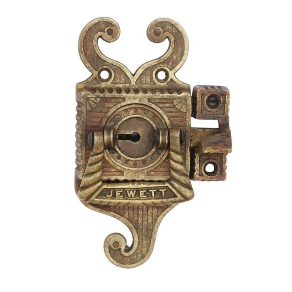 Ice Box Hardware - Antique Jewett Bronze Right Hand Ice Box Lock