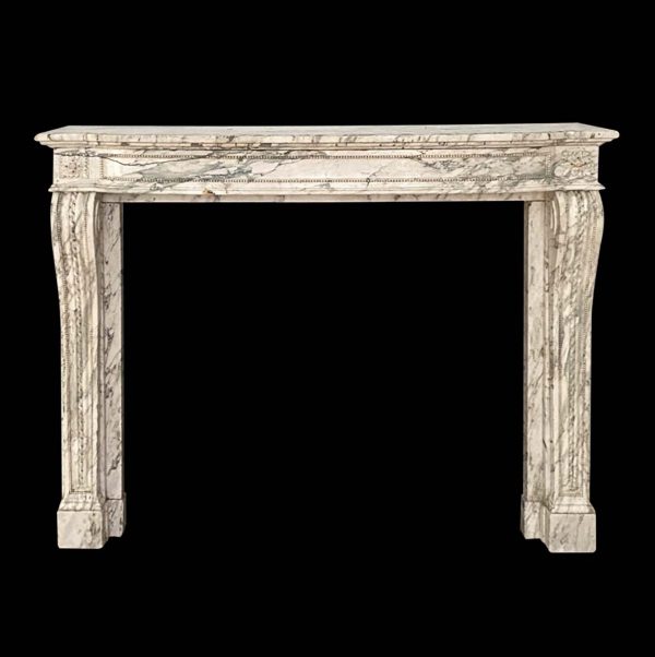 Marble Mantel - French Carved White Gray Veined Marble Mantel