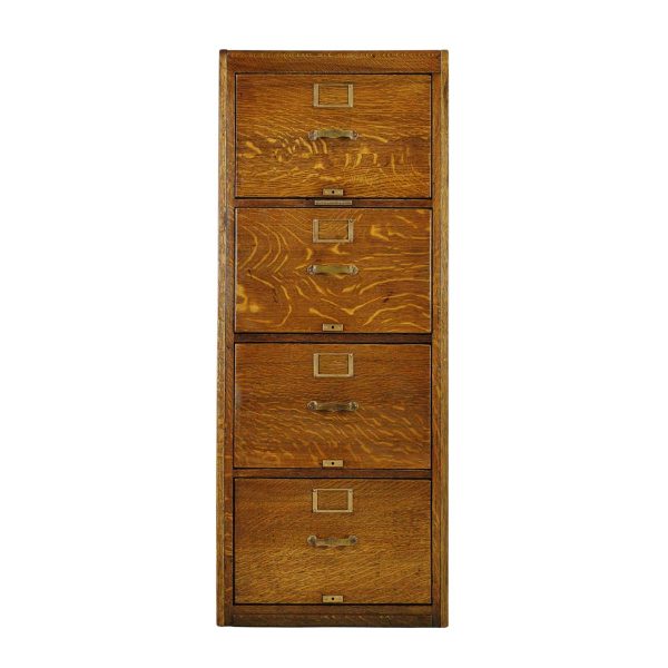 Office Furniture - Antique Library Bureau Sole Makers Oak File Cabinet with 4 Drawers