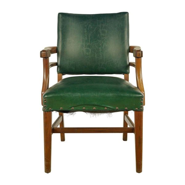 Office Furniture - Robert James Co. Brass Studded Vinyl Green Pine Frame Arm Chair