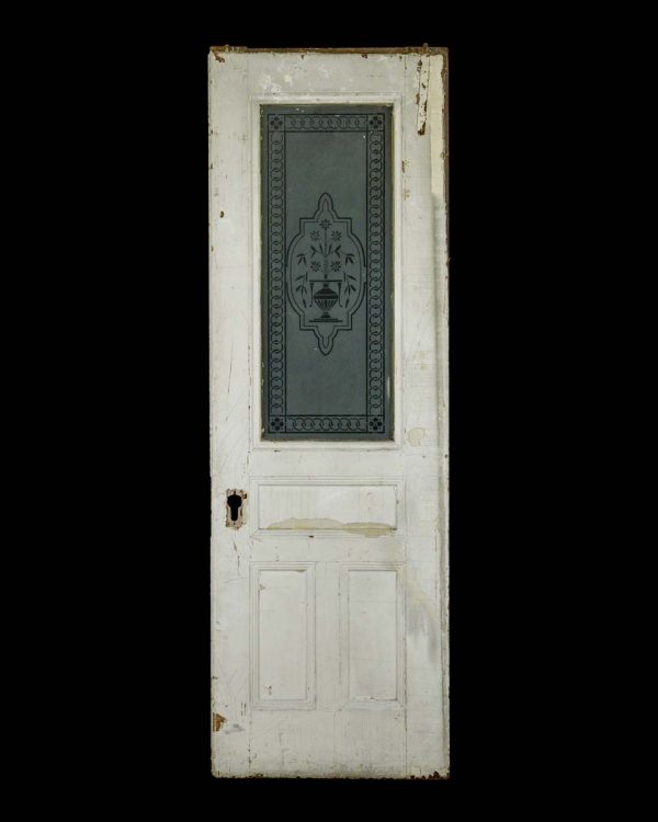 Pocket Doors - Antique 1 Etched Lite 3 Pane Wood Pocket Door 93.5 x 30.75