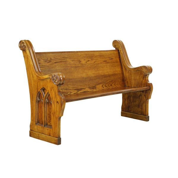 Religious Antiques - Restored Gothic 5 ft Chestnut Church Pew