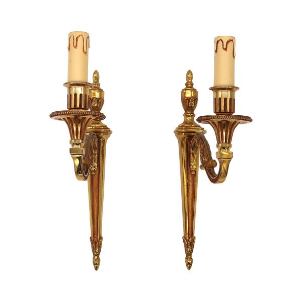 Sconces & Wall Lighting - Pair of French Empire Gilded Bronze Single Arm Wall Sconces