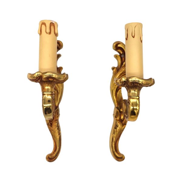Sconces & Wall Lighting - Pair of French Gilded Bronze Single Arm Wall Sconces