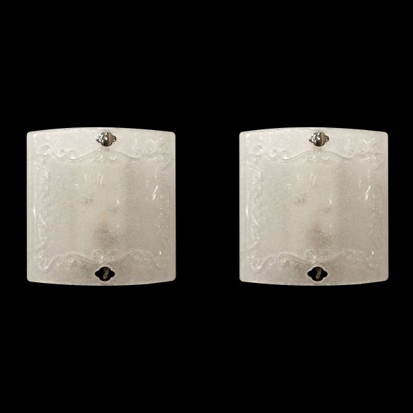 Sconces & Wall Lighting - Pair of Textured Frosted Curved Murano Glass Wall Sconces