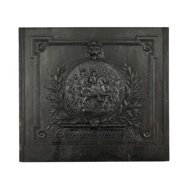 Screens & Covers - Restored Antique Black Cast Iron Ornate Lion Motif Fireplace Back