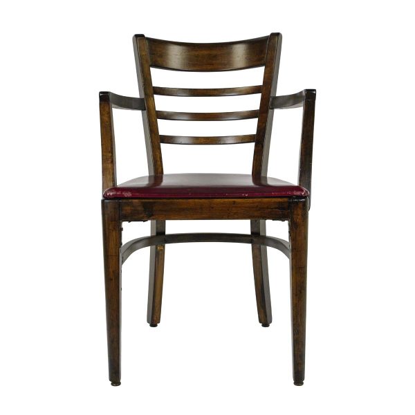 Seating - Classic Bistro Dark Pine Wood Ladder Back Red Seat Arm Chair