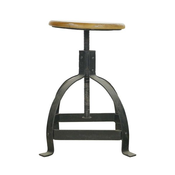 Seating - Industrial Cast Iron Maple Seat Adjustable Stool