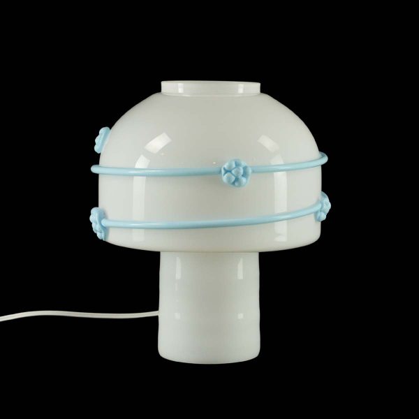 Table Lamps - Vintage Blue Floral White Mushroom Murano Glass Table Lamp