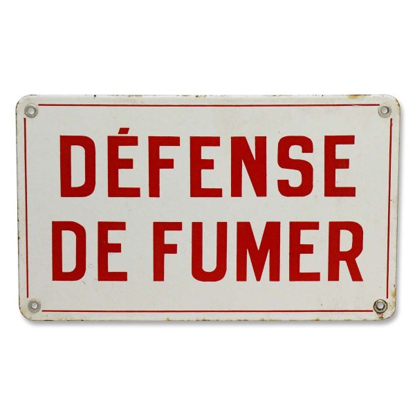 Vintage Signs - Vintage European Defense De Fumer French No Smoking Wall Sign