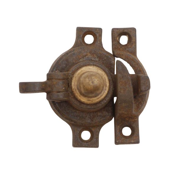 Window Hardware - Antique Cast Iron Window Lock Latch with Brass Button