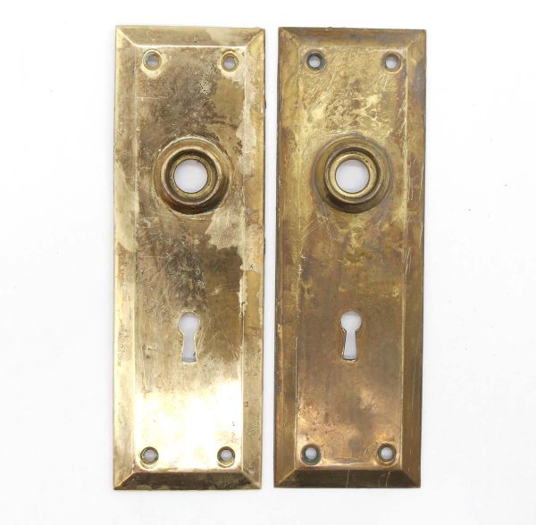 Back Plates - Pair of Vintage 7 in. Stamped Brass Beveled Door Back Plates