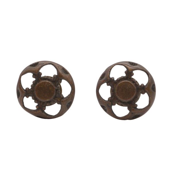 Cabinet & Furniture Knobs - Pair of Vintage 1.125 in. Brass Cut Out Cabinet Drawer Knobs