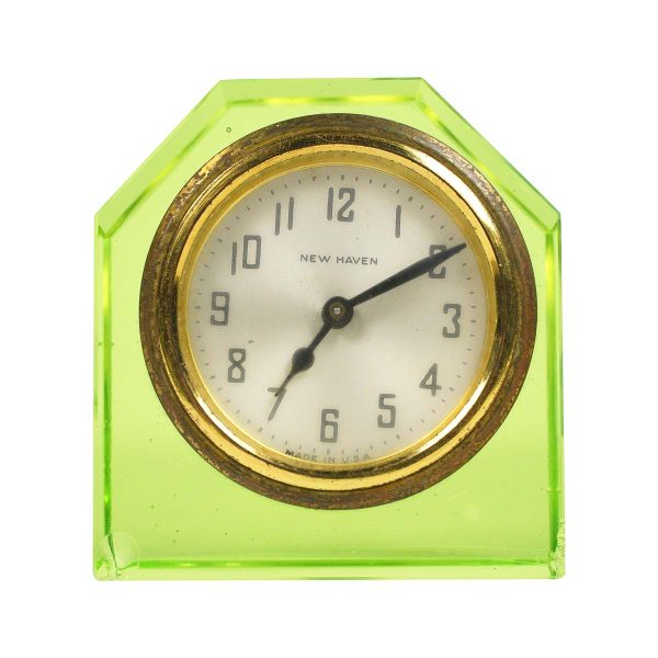 Clocks  - Vintage Art Deco Green Uranium Glass Table Clock