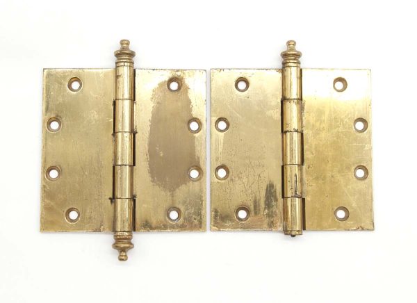 Door Hinges - Pair of Vintage Polished Brass 5 x 5 in. Butt Door Hinges