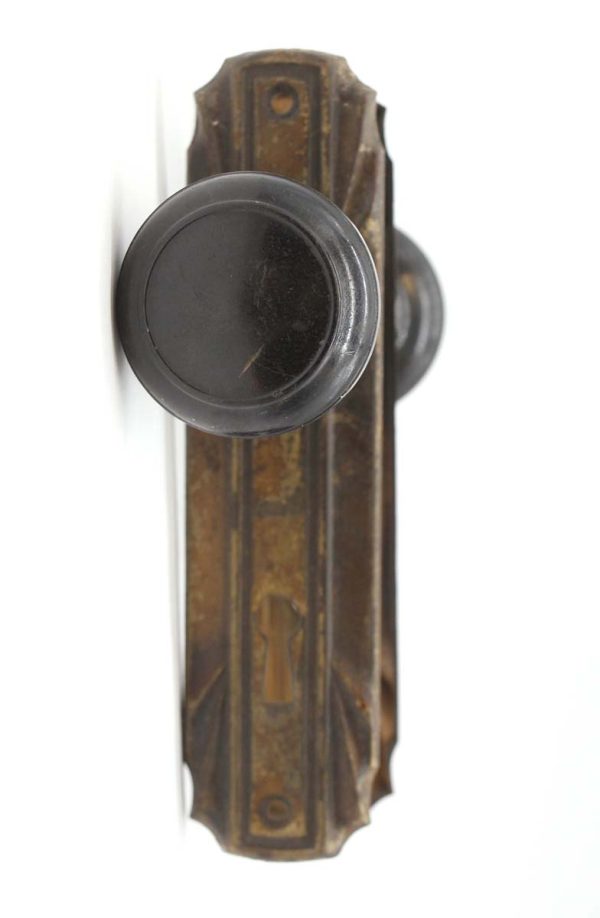Door Knob Sets - Vintage Art Deco Steel & Bakelite Door Knob Set