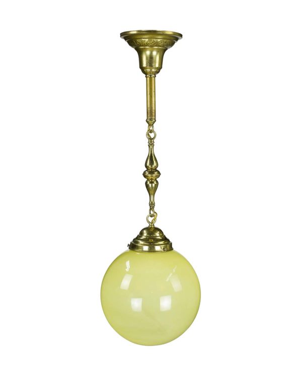 Globes - Antique Yellow Uranium Glass Globe Brass Pendant Light