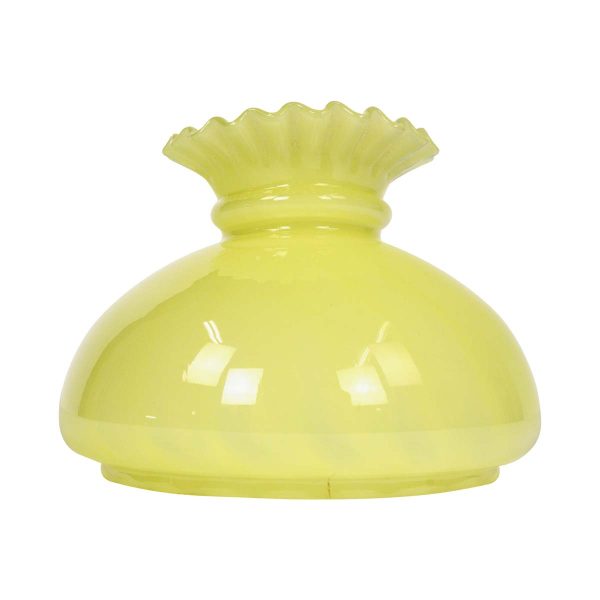 Globes & Shades - Vintage Yellow Uranium Glass Crimp Top Student Oil Lamp Shade