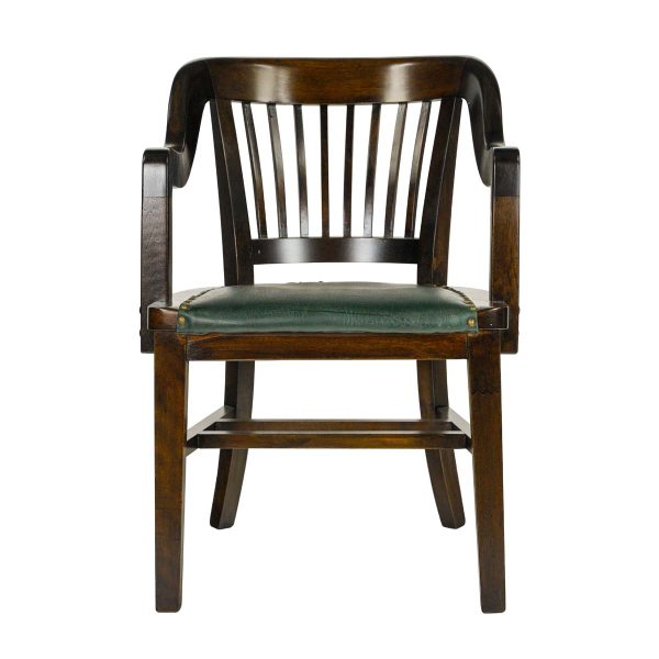 Seating - Johnson Chair Co. Maple with Green Leather Studded Banker Chair