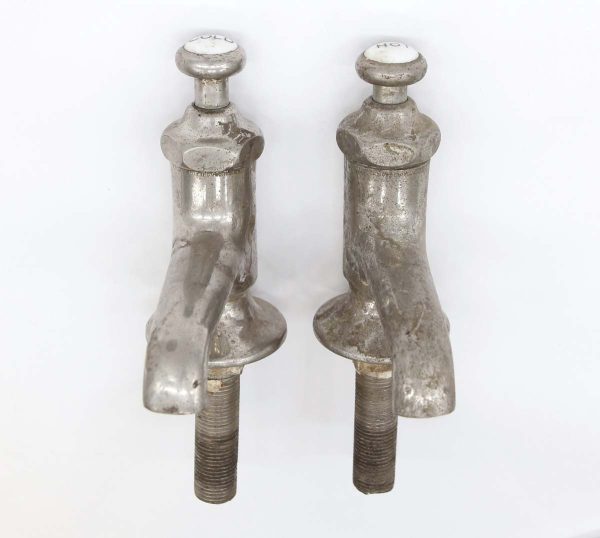 Bathroom - Pair of Reclaimed Nickeled Brass Hot & Cold Spigots Faucets