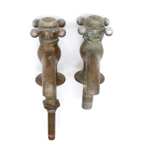Bathroom - Pair of Reclaimed Nickeled Bronze Hot & Cold Spigots Faucets