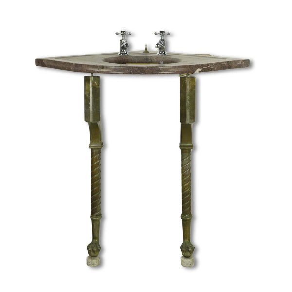 Bathroom - Reclaimed Brown Marble Sink Top with Brass Claw Foot Legs