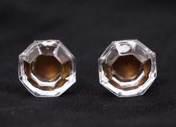 Cabinet & Furniture Knobs - Pair of Vintage 1 in. Octagon Glass & Brass Drawer Knobs