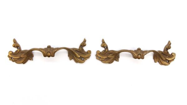 Cabinet & Furniture Pulls - Pair of European 5.25 in. French Provincial Brass Dresser Drawer Pulls