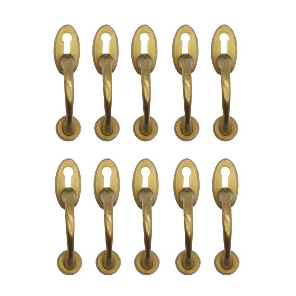 Cabinet & Furniture Pulls - Set of 10 Olde New Vintage Brushed Brass Upright Cabinet Handle Pulls with Keyhole