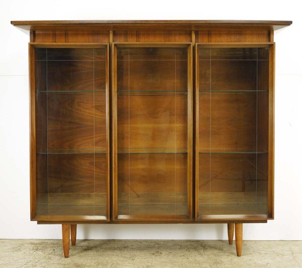 Cabinets - Mid Century Walnut Etched Glass Display Cabinet