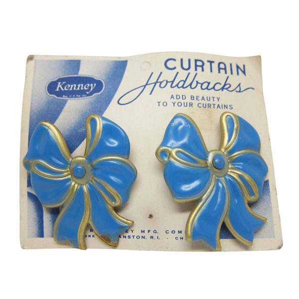 Curtain Hardware - Pair of Blue & Gold Bow Curtain Holdbacks