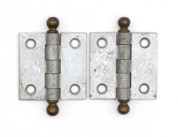 Door Hinges - Pair of 2 x 2 Steel Cabinet Hinges with Brass Ball Tips