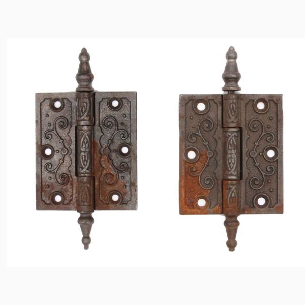 Door Hinges - Pair of Antique Victorian Steeple 3.5 x 3 Cast Iron Butt Door Hinges