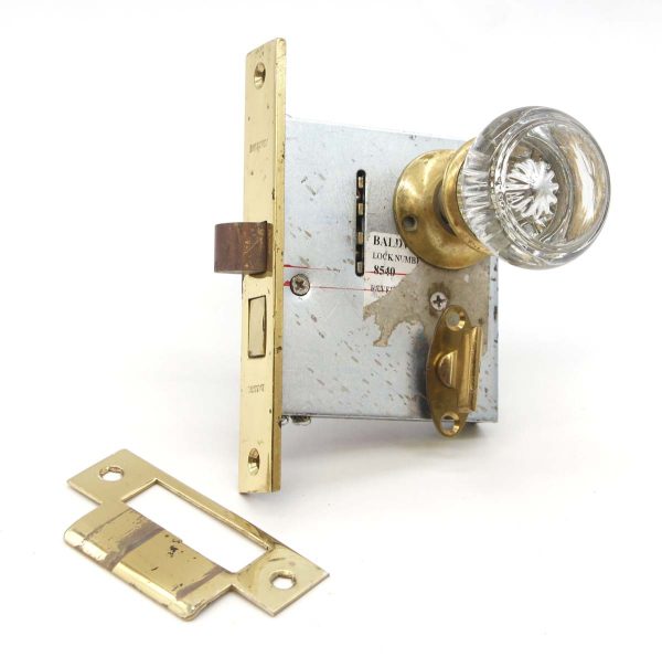 Door Knob Sets - Vintage Round Clear Glass Polished Brass Privacy Door Knob Set